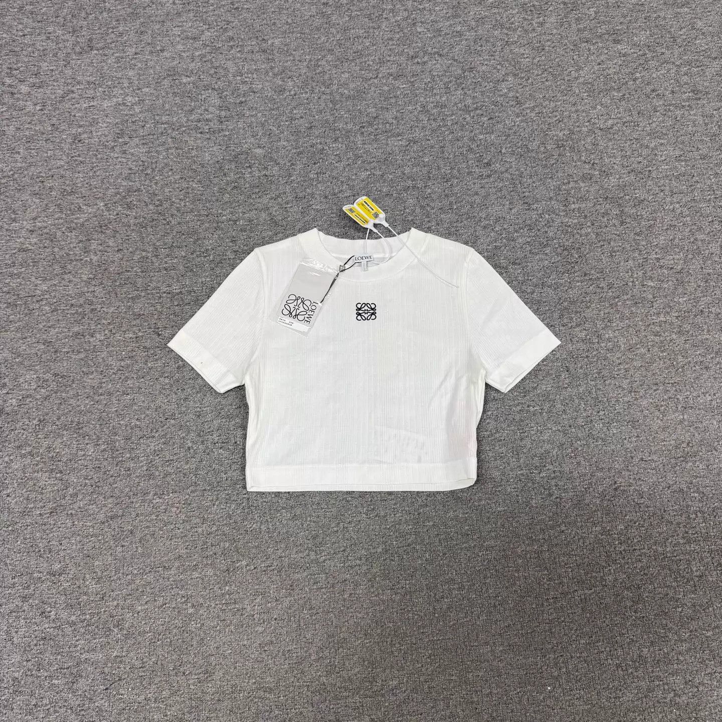 Loewe LOEWE White Ribbed Square Logo Short Sleeve Tee Size L / US 10 / IT 46 - 1 Thumbnail