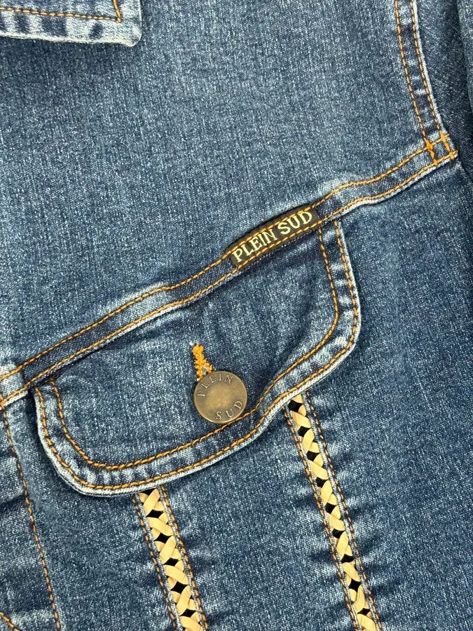 Vintage 2000s Plein Sud Metal Laced Raw Denim Jacket Size S / US 4 / IT 40 - 9 Thumbnail