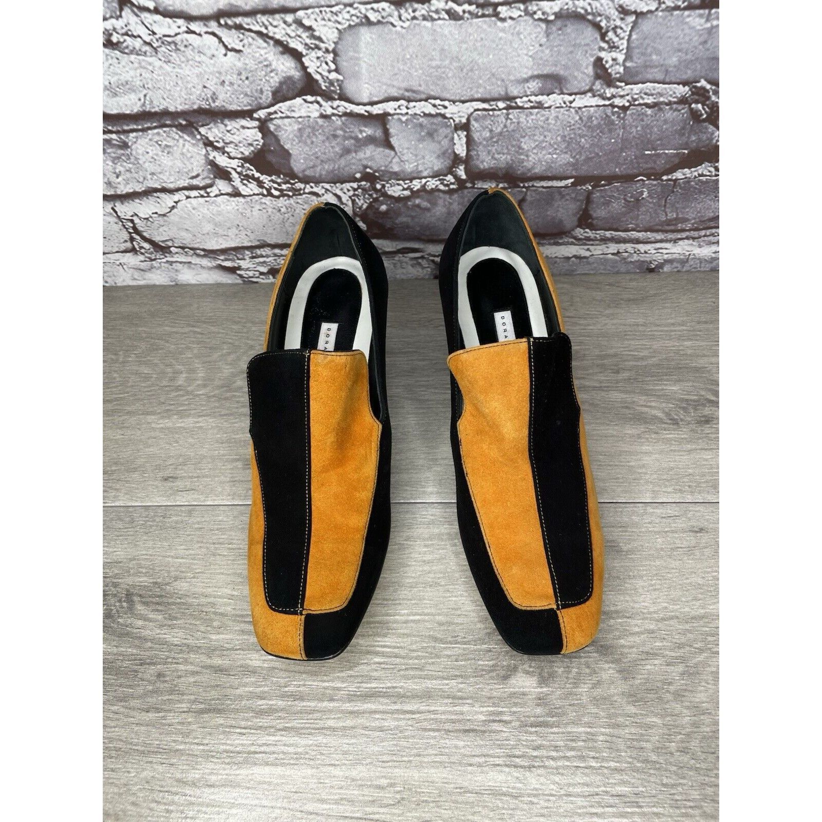 DORA TEYMUR DORATEYMUR Marigold Suede Black Leather Split Designer Mule Size US 7.5 / IT 37.5 - 24 Thumbnail