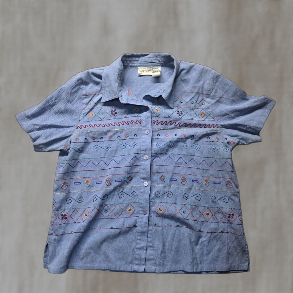 Vintage VINTAGE Napa Valley Shirt Adult Women's L Blue Embroidered Button-Up Long Sleeve Size L / US 10 / IT 46 - 1 Thumbnail