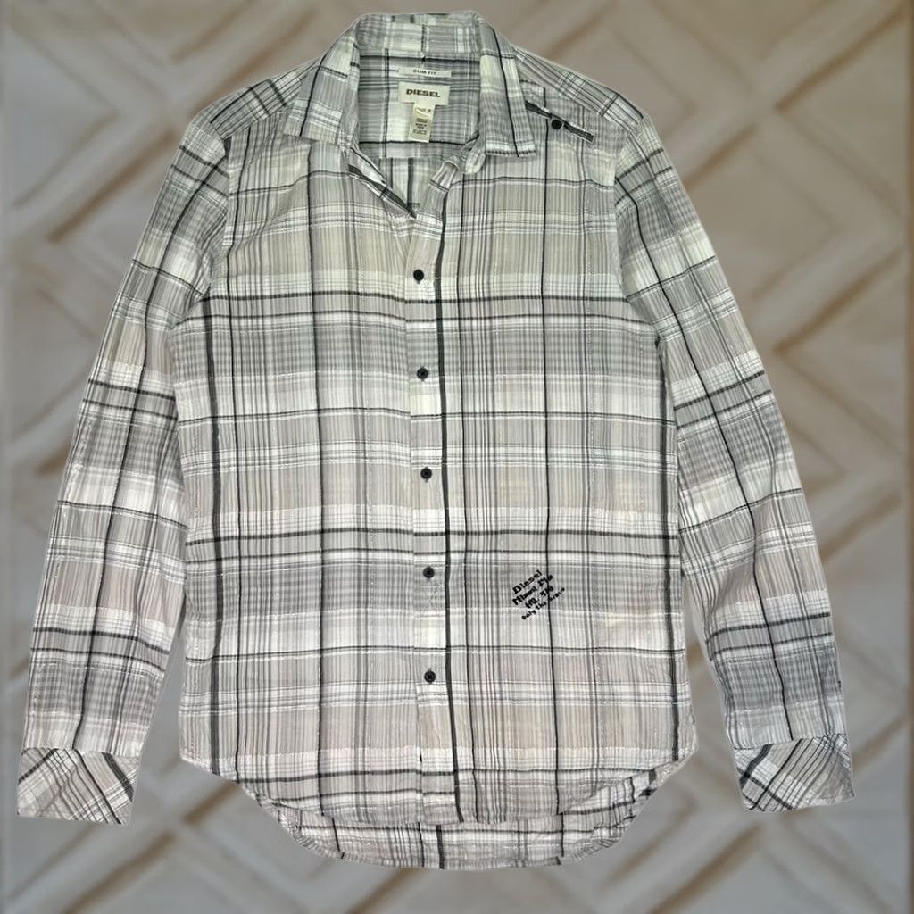 Diesel Diesel Womens Medium Gray Slim Fit Plaid Button Down Shirt Size M / US 6-8 / IT 42-44 - 1 Thumbnail
