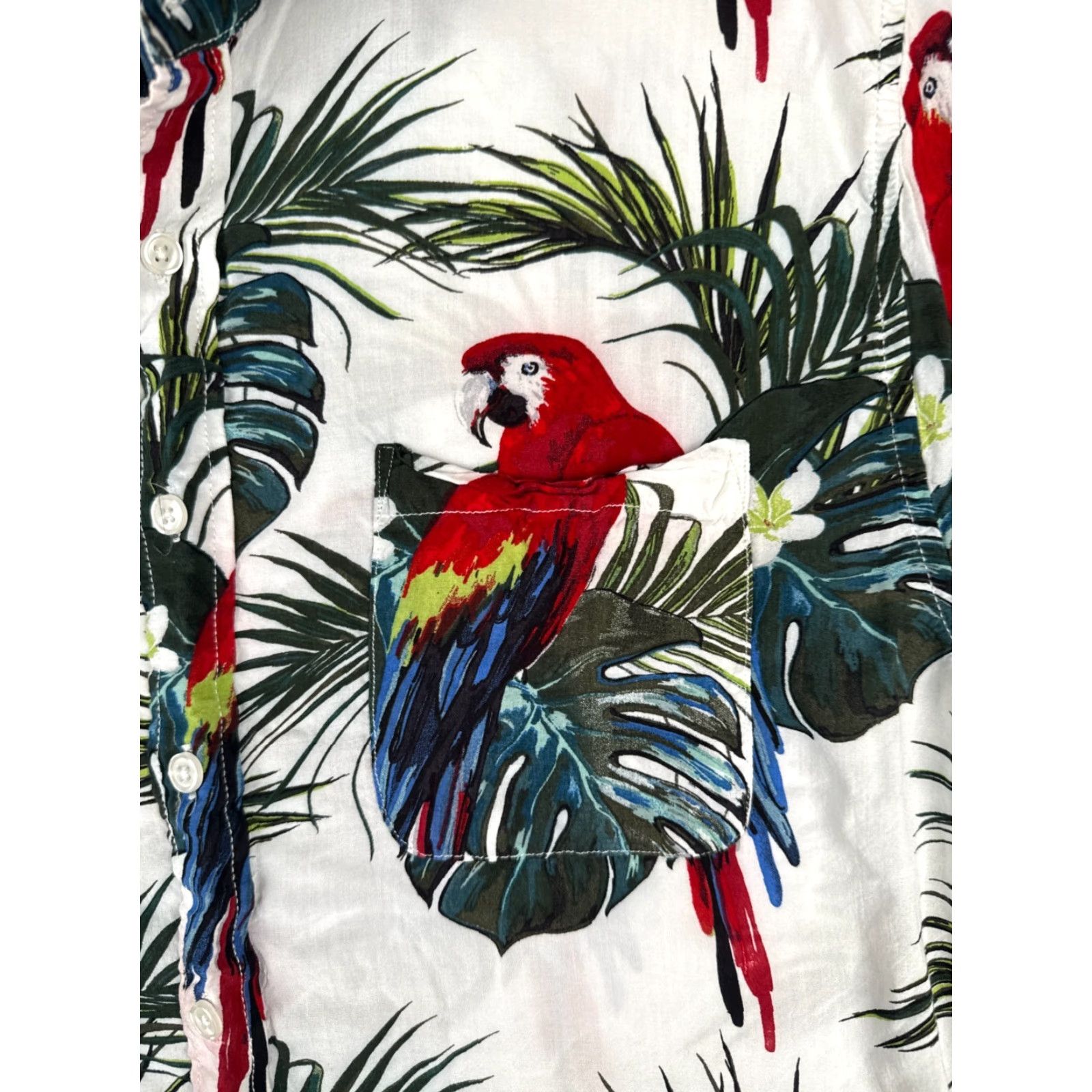 Vintage Seven Tides Shirt Men XL White Macaw Floral 100% Rayon Hawaiian Pocket Size US XL / EU 56 / 4 - 6 Thumbnail