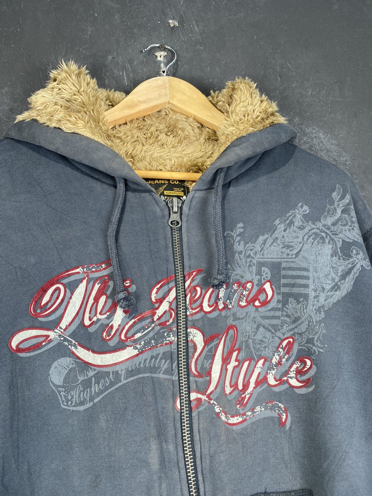 If Six Was Nine × Le Grande Bleu (L.G.B.) y2k Faux Fur Spellout Zipped Up Jacket Hoodie Size US L / EU 52-54 / 3 - 3 Thumbnail