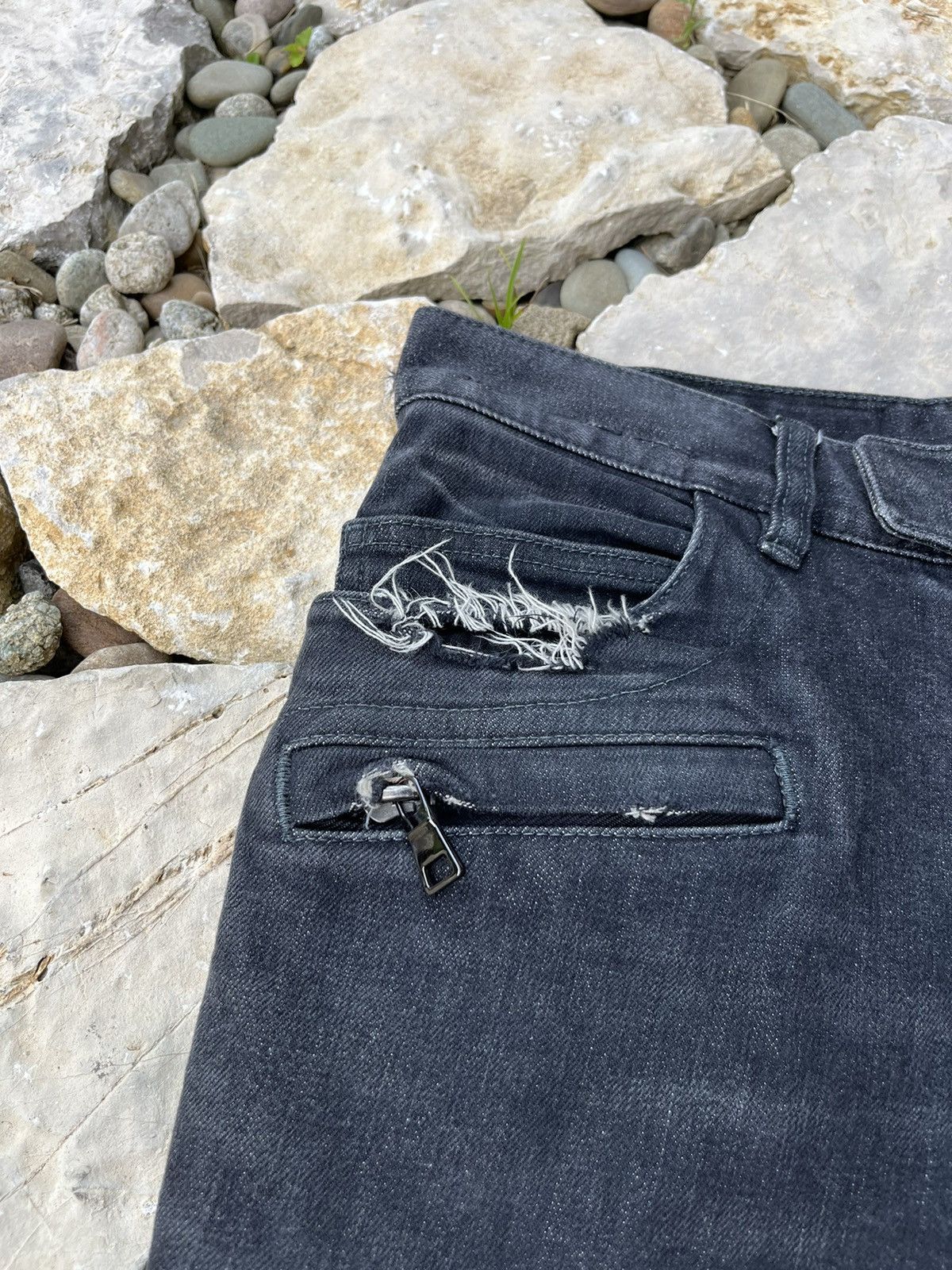 Balmain × Japanese Brand Balmain biker jeans pants 29 washed denim black distressed Size US 29 - 9 Thumbnail