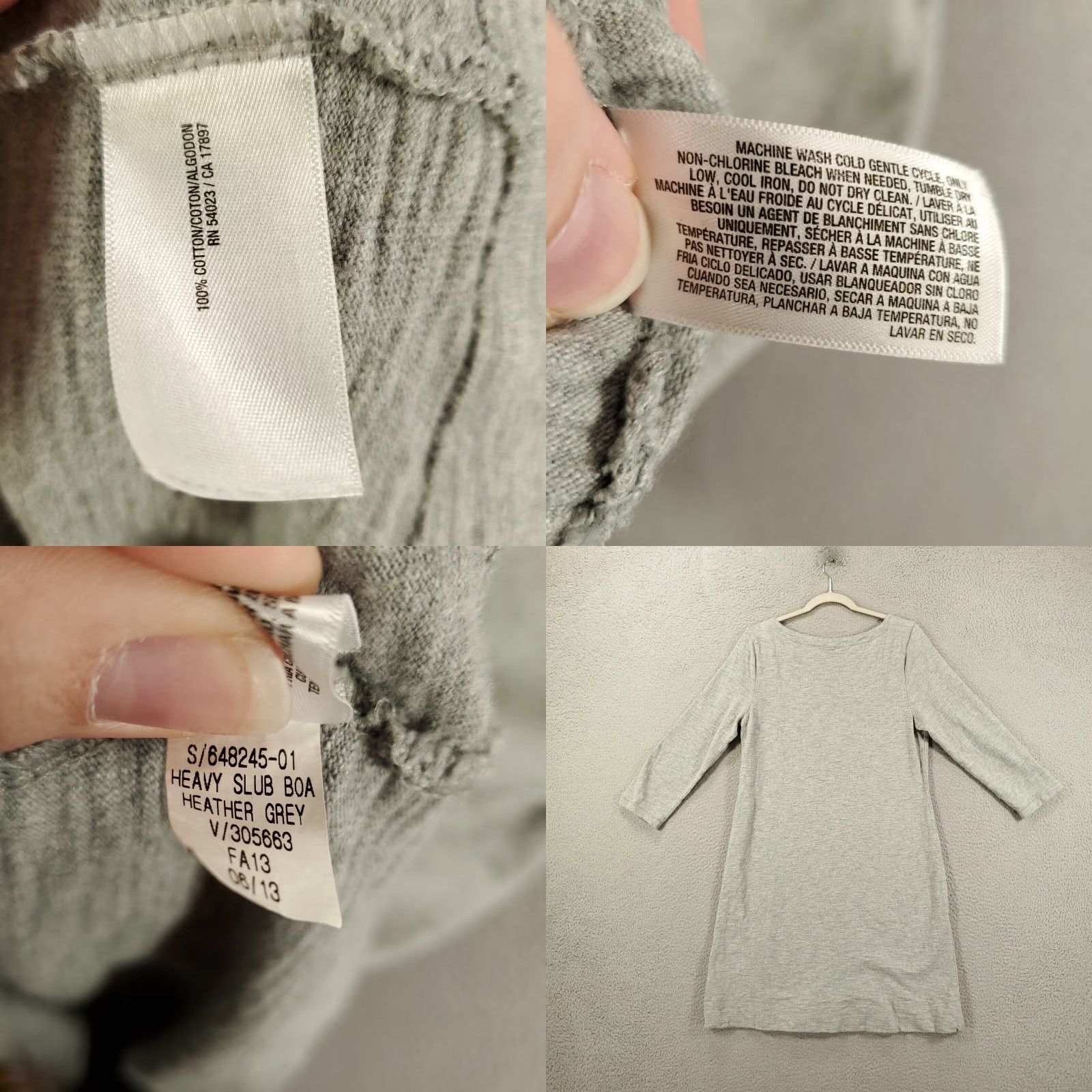 Old Navy Old Navy Dress Women's L Gray Long Sleeve Boat Neck Knit A-Line Shift Above Knee 100% Cotton Classic Everyday Size L / US 10 / IT 46 - 8 Thumbnail