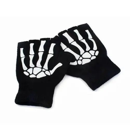 VIBE Horror Half Finger Skull Skeleton Gloves Size ONE SIZE - 1 Thumbnail