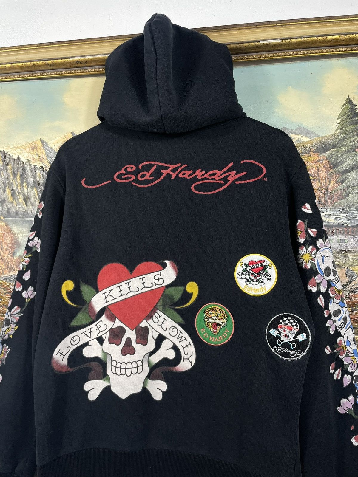Christian Audigier × Ed Hardy × Vintage Ed Hardy Retro 00s Hoodie With Patches Affliction Grunge Size M / US 6-8 / IT 42-44 - 9 Thumbnail