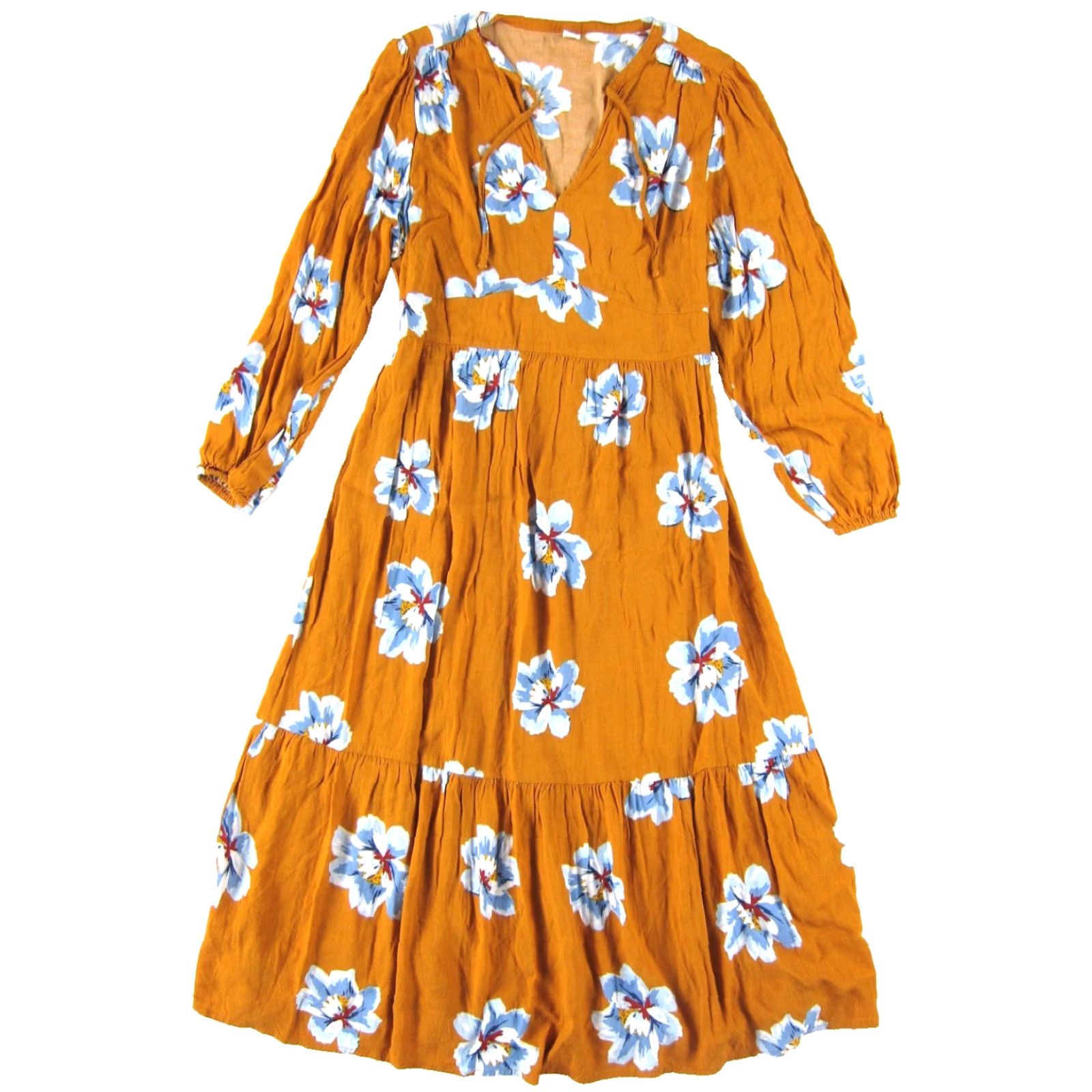 Old Navy VINTAGE Old Navy Orange Blue White Floral Rayon Long Sleeve Tiered Maxi Dress Med Size M / US 6-8 / IT 42-44 - 2 Thumbnail