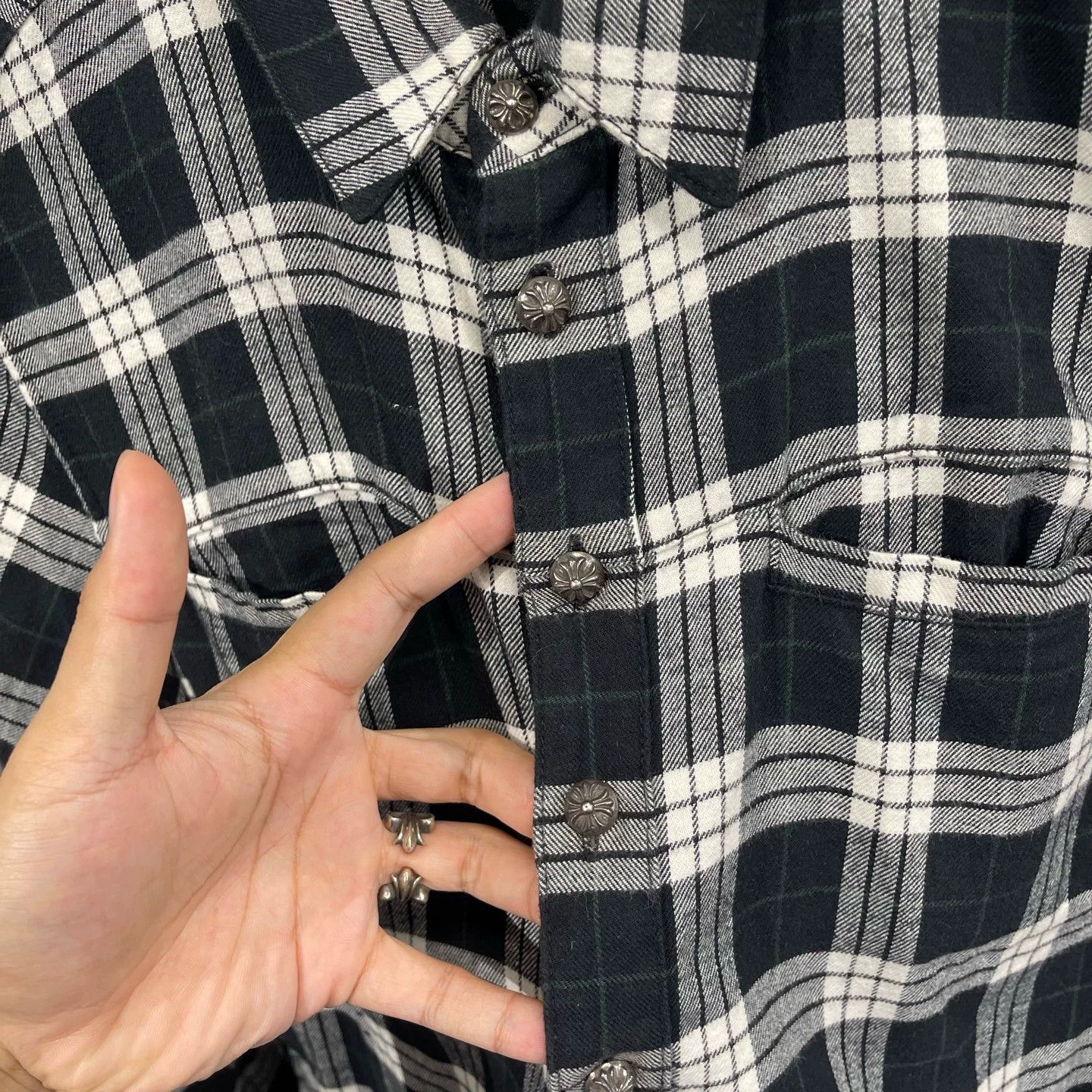 Chrome Hearts Chrome Hearts Plaid Silver & Leather Cross Shirt M new #11581 Size US M / EU 48-50 / 2 - 4 Thumbnail