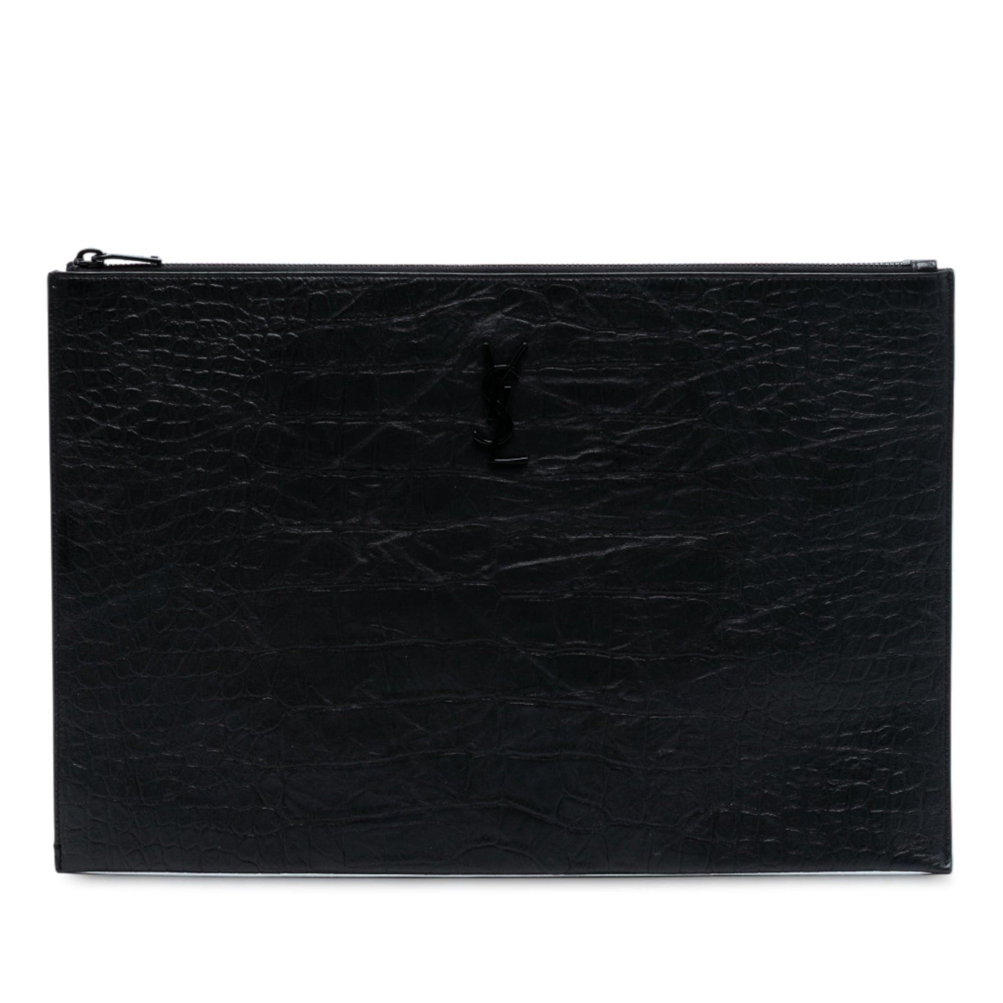 Saint Laurent Paris Croc Embossed Leather Monogram Clutch Size ONE SIZE - 1 Thumbnail