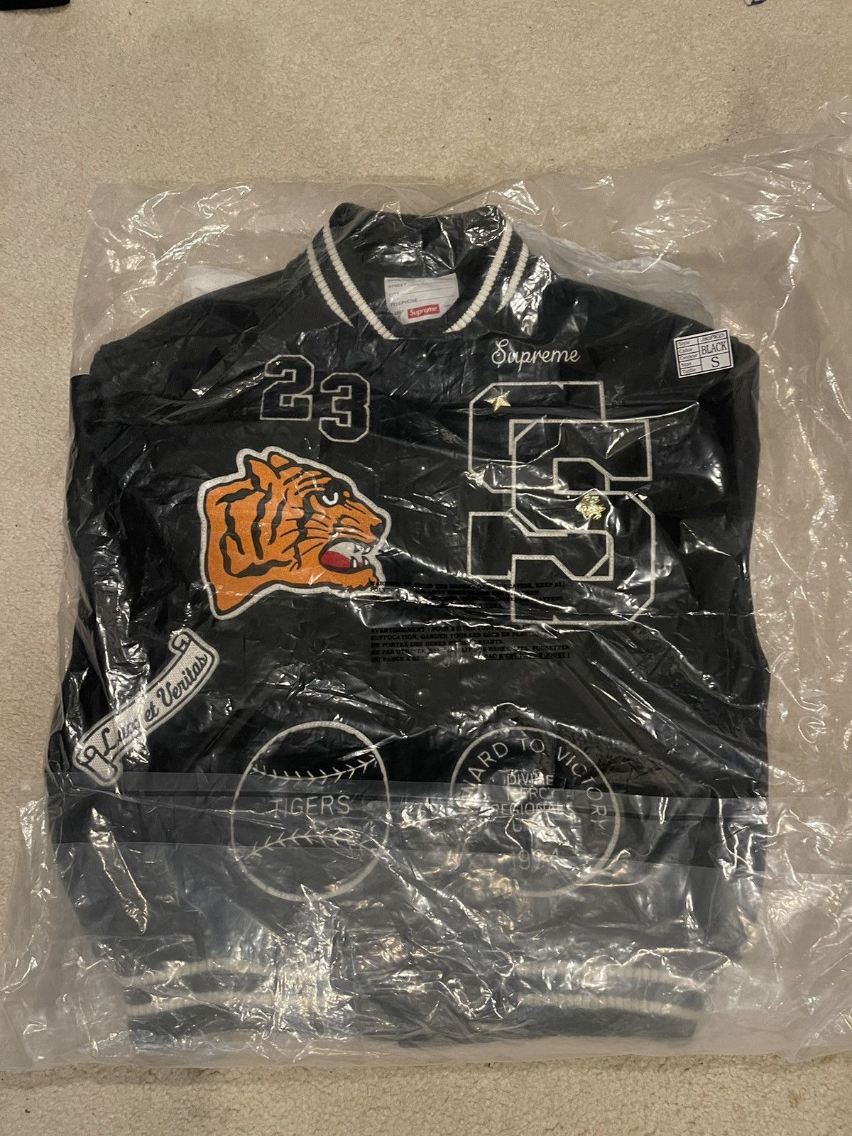 Supreme Silver Surfer Leather Black Varsity Jacket