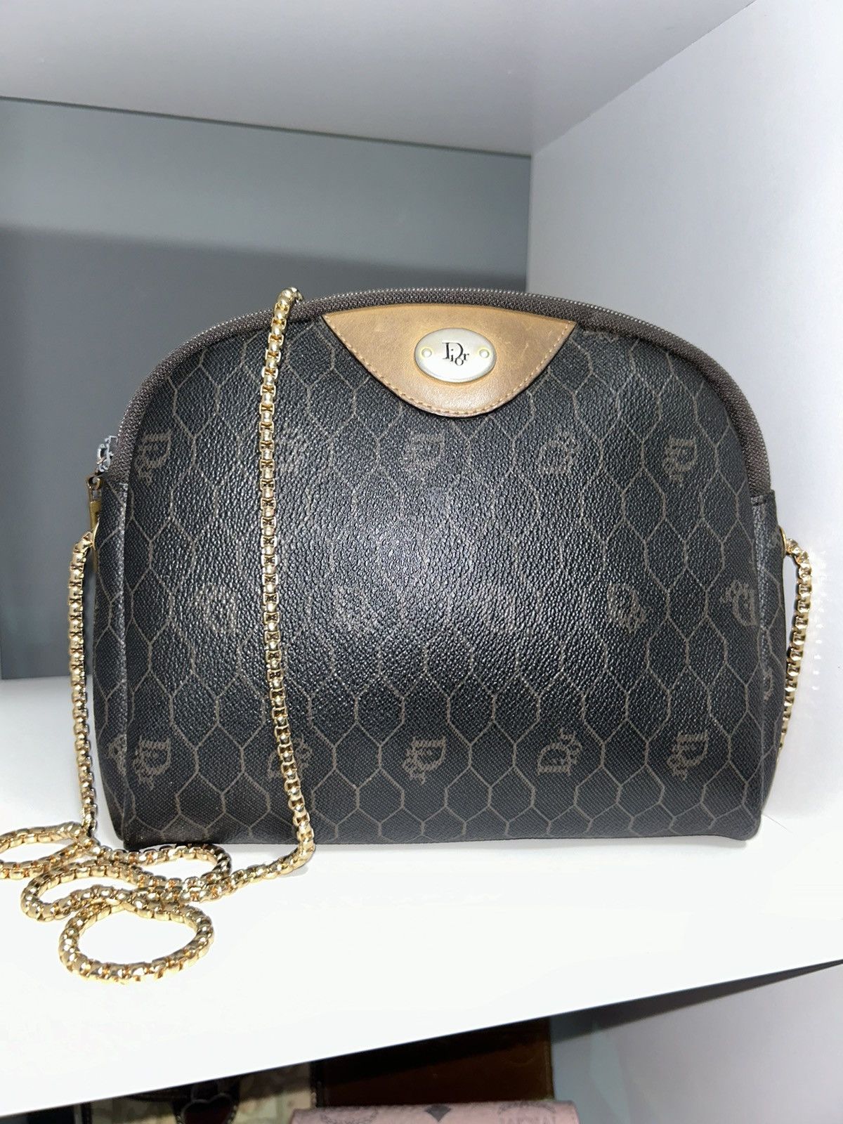 Christian Dior Brown Honeycomb Vintage Shoulder Bag