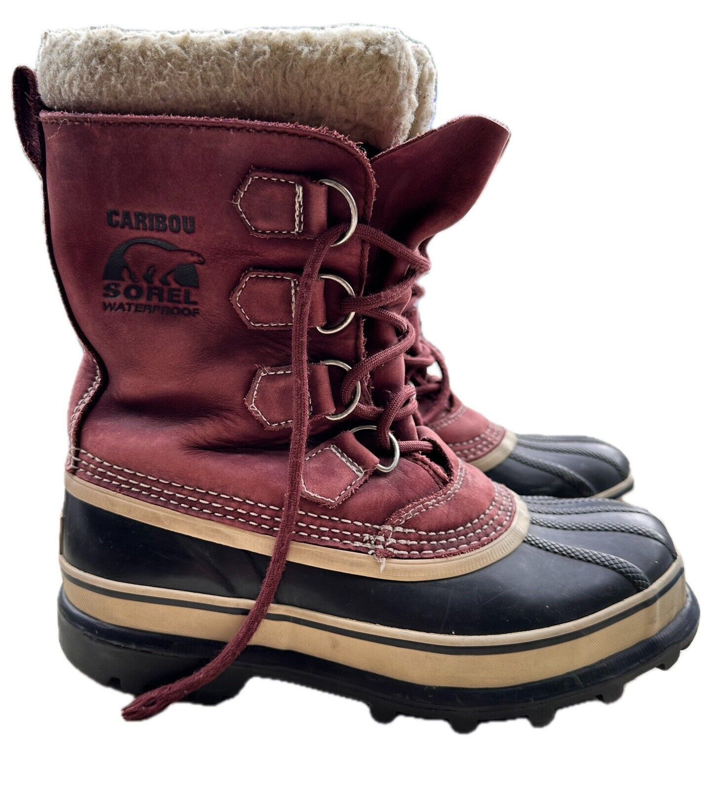 SOREL Sorel Caribou Waterproof Winter Snow Boots Size 7 Maroon Size US 7 / IT 37 - 1 Thumbnail