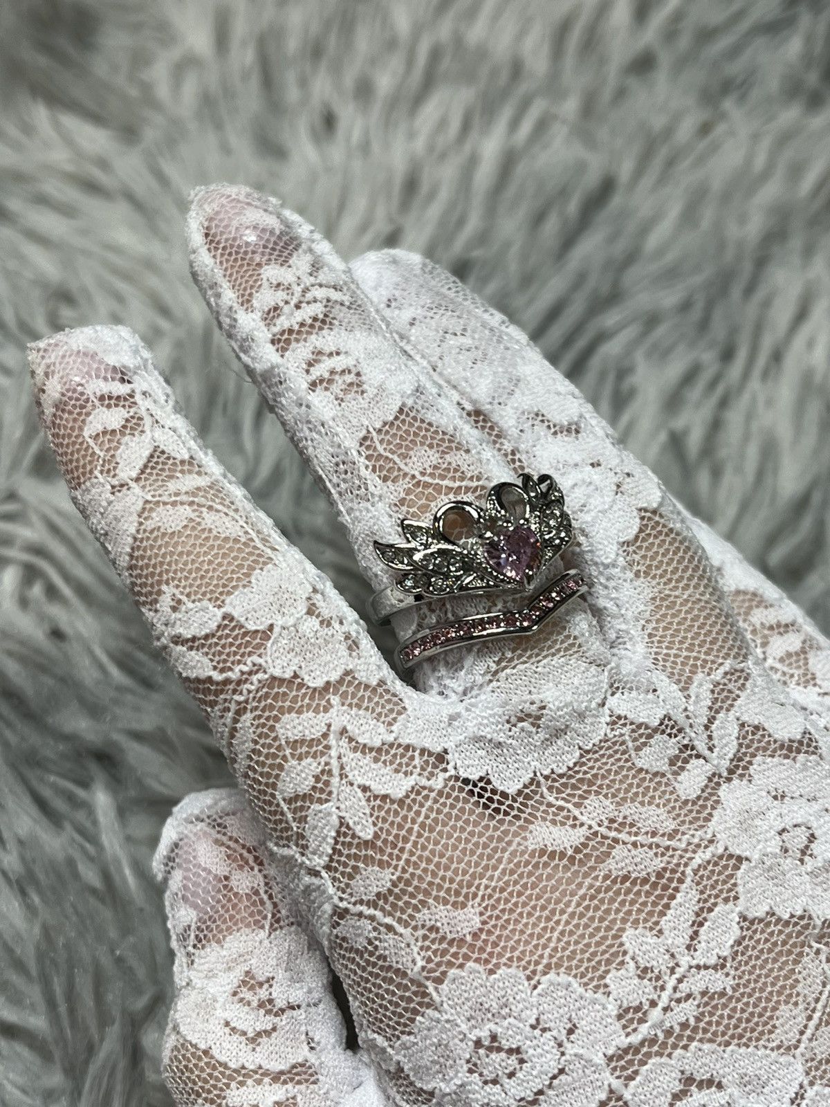 Jewelry Romantic Swan Crown Ring Set – Silver & Pink Gemstones Size ONE SIZE - 4 Thumbnail