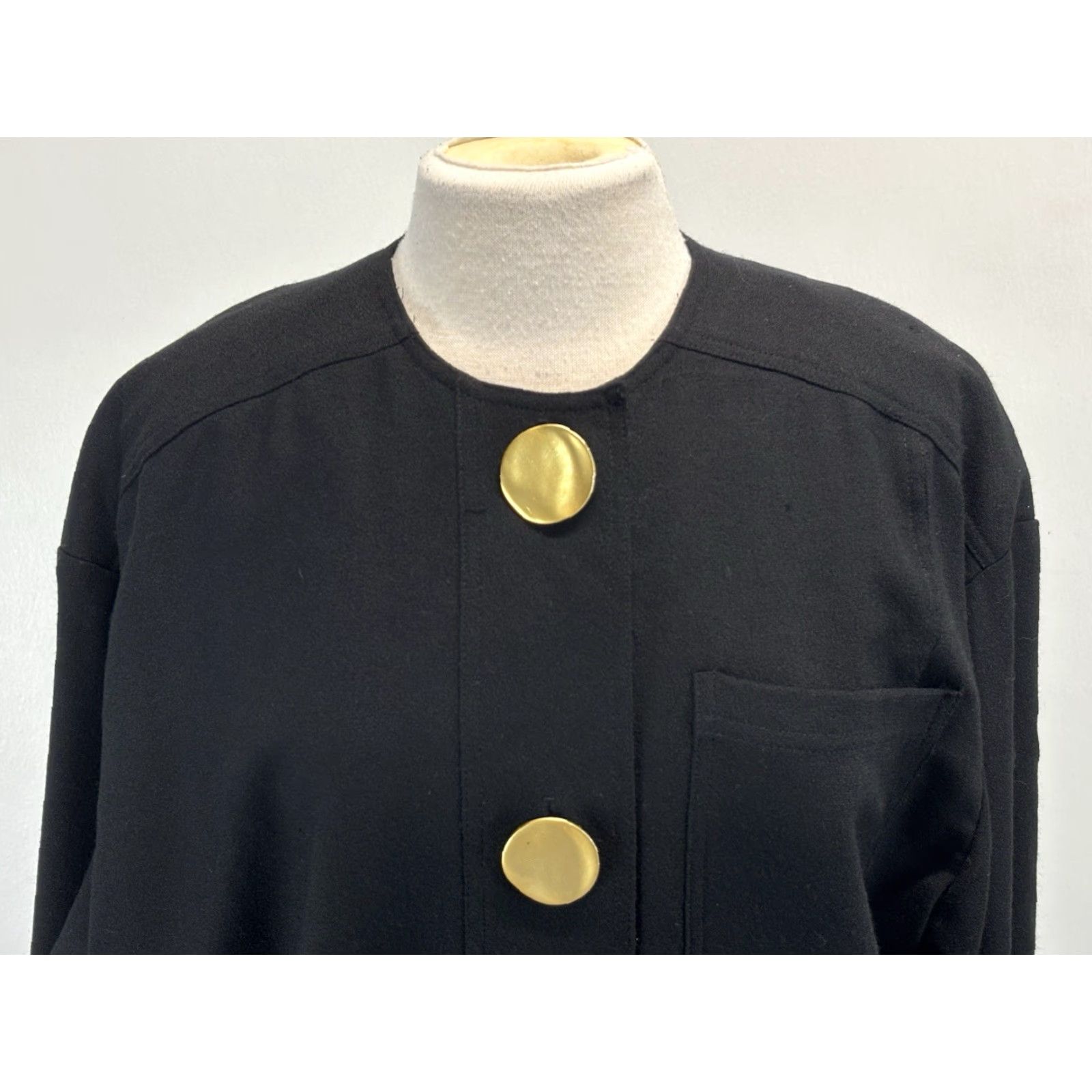 Vintage VINTAGE Eneste Wool Dress Womens 8 Shift Large Gold Buttons 80s Minimalist Black Wool 1980s Mens? Ladies? Size M / US 6-8 / IT 42-44 - 5 Thumbnail
