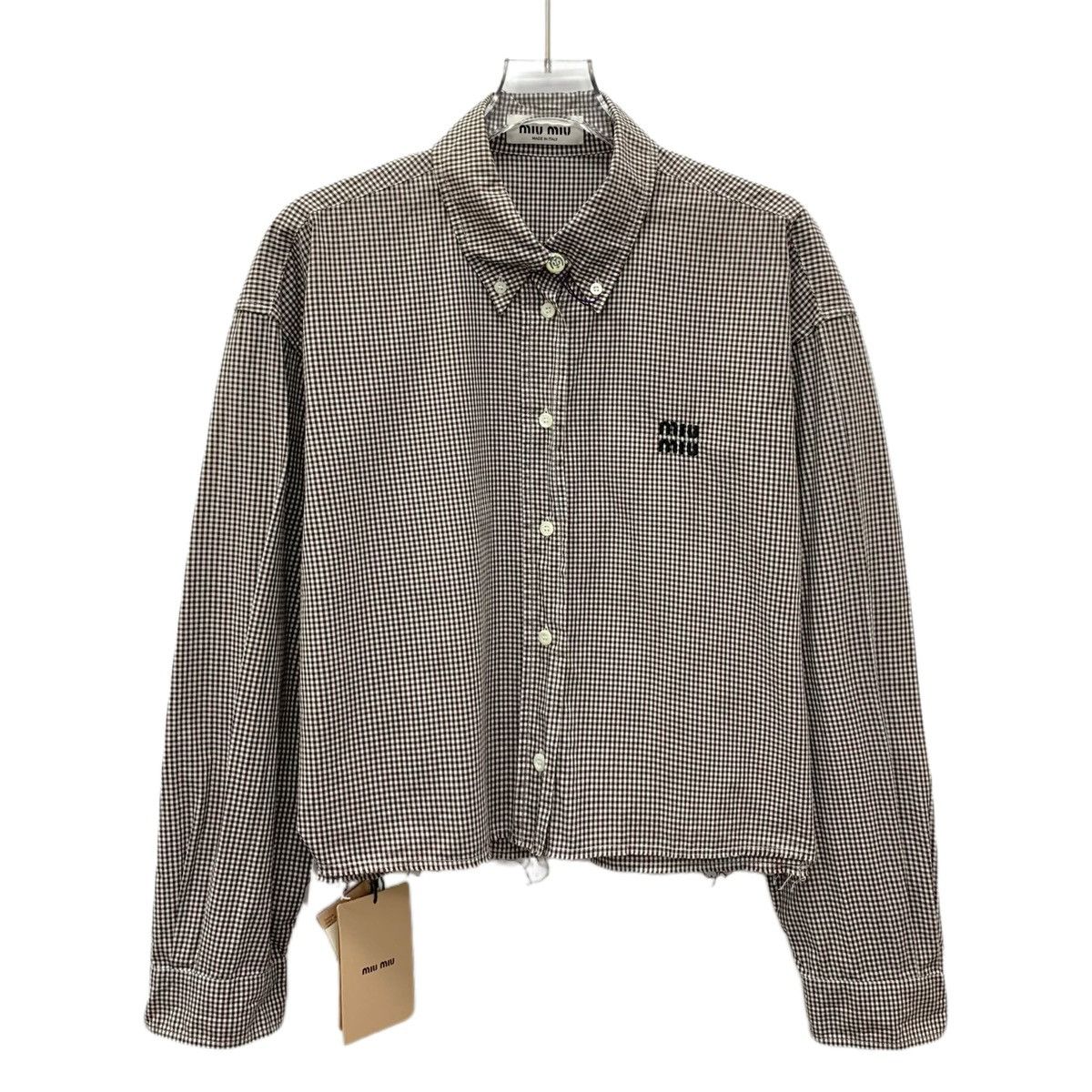 Miu Miu Miu Miu Brown Plaid Long Sleeve Shirt K26WX Size L / US 10 / IT 46 - 1 Thumbnail