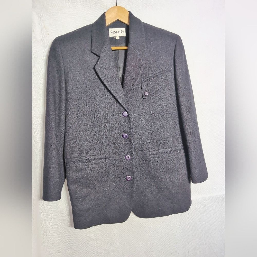 Other Vintage Pop Mode Women's L Blazer Black with Purple Buttons Size L / US 10 / IT 46 - 1 Thumbnail