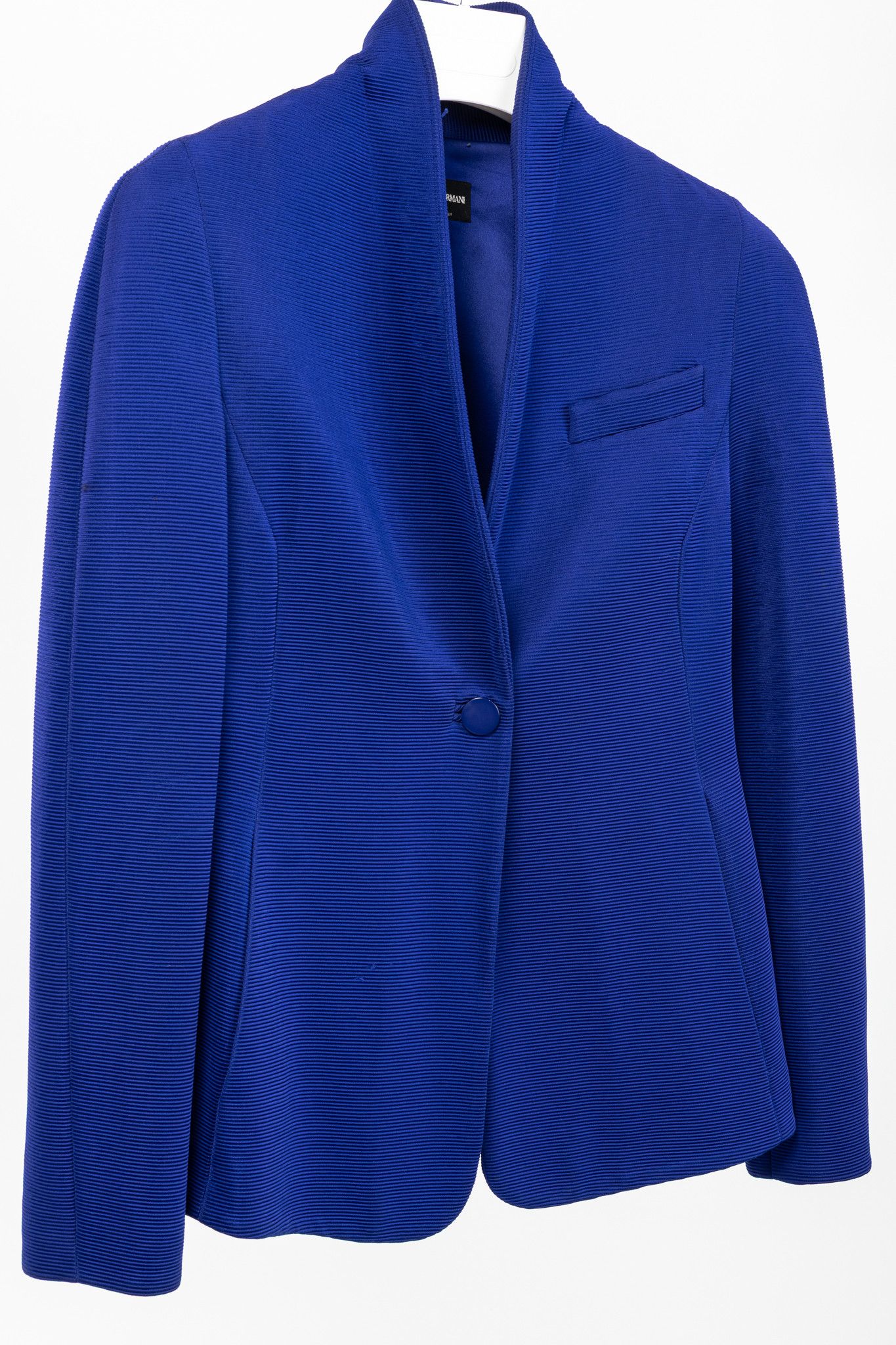 Giorgio Armani Giorgio Armani Cobalt-Blue Ribbed-Knit Blazer Size S / US 4 / IT 40 - 3 Thumbnail