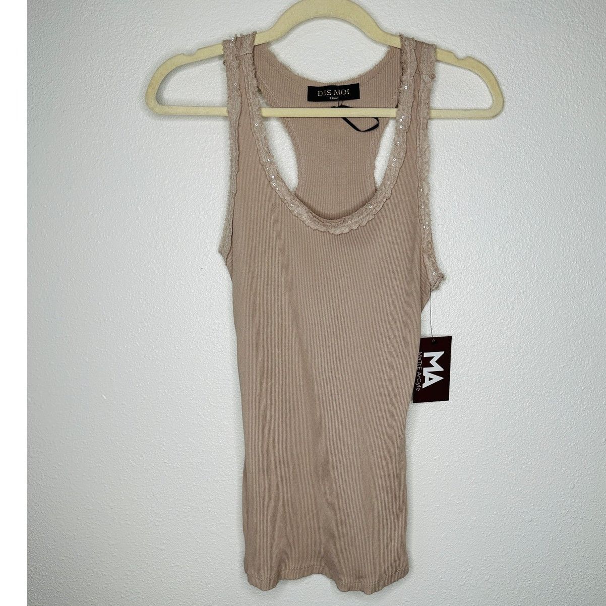 Other NWT Dis Moi Tan Rib Knit Racer Back Lace Edging Tank Top Size S / US 4 / IT 40 - 1 Thumbnail