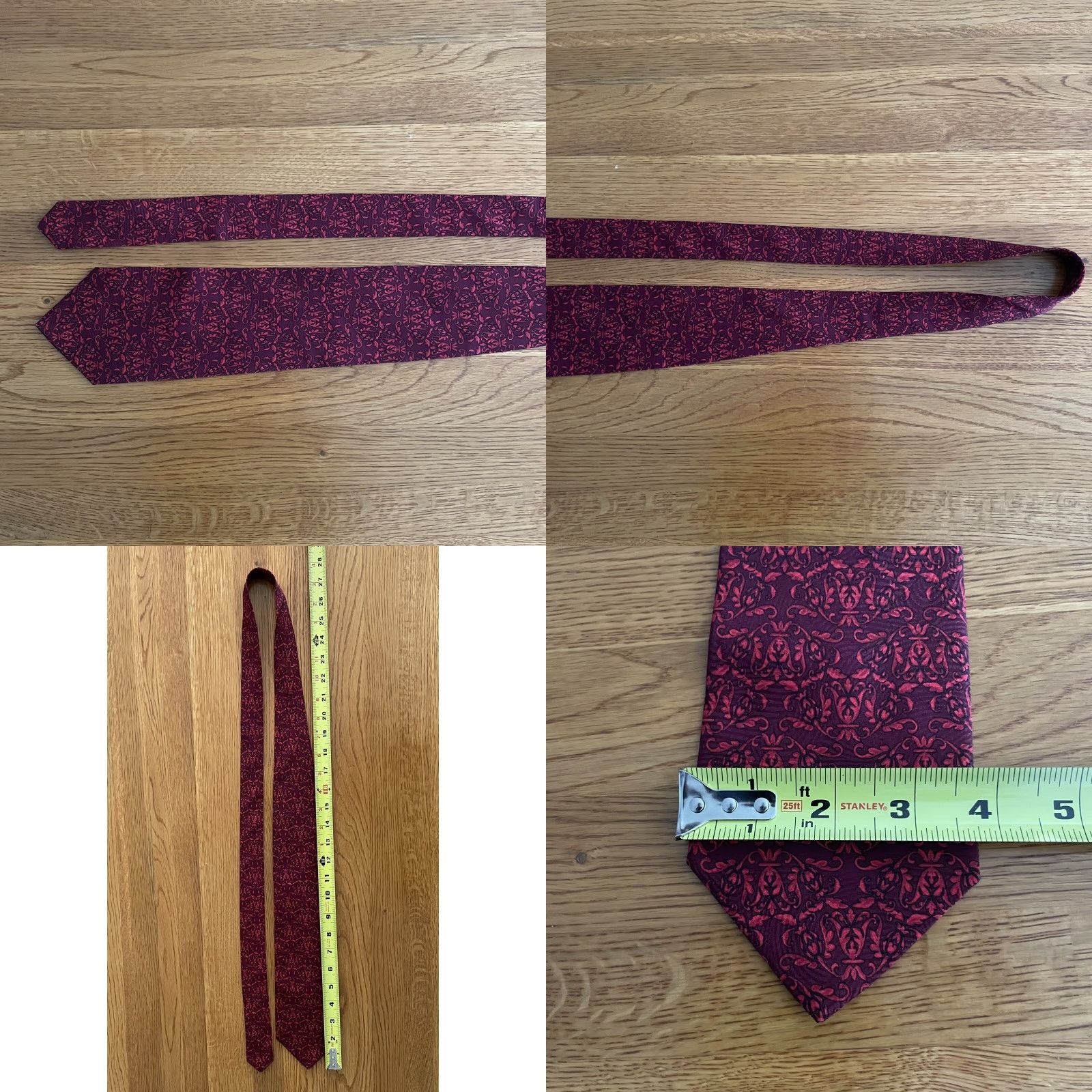 Versace VINTAGE Versace Tie Men One Size Red Silk Barocco Baroque Floral Vine Pattern 1990s Italy Size ONE SIZE - 8 Thumbnail