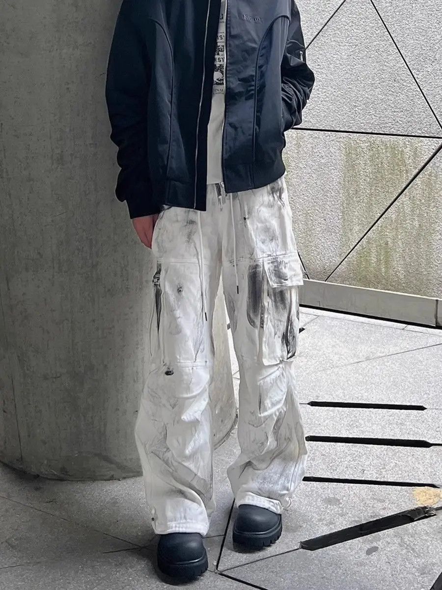 Japanese Brand Multi pocket tie dyed straight leg floor mopping jeans Size US 32 / EU 48 - 4 Thumbnail