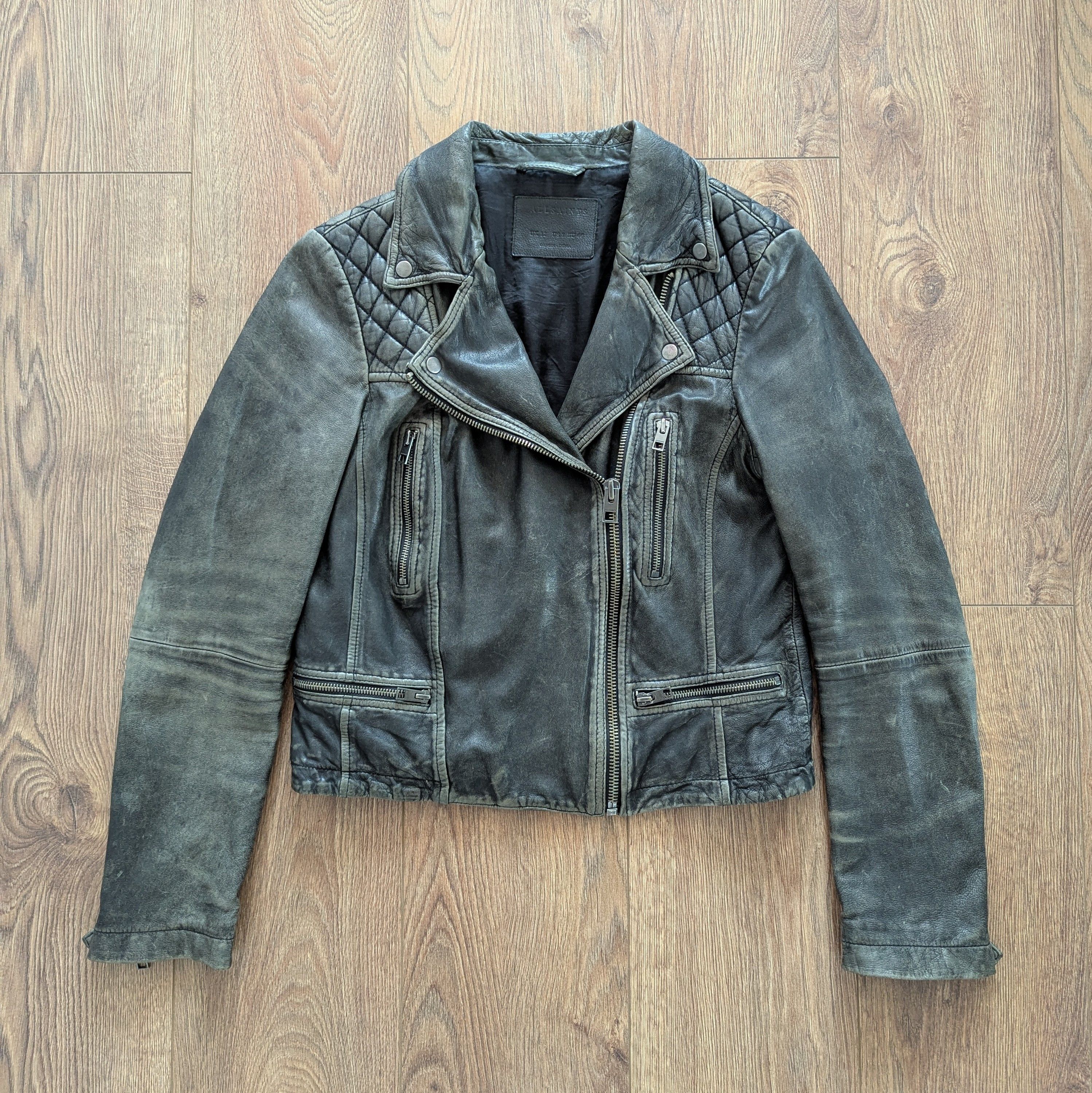 Allsaints × Leather ALLSAINTS Cargo Biker Leather Jacket With Scuffs Motorcycle Size M / US 6-8 / IT 42-44 - 23 Thumbnail