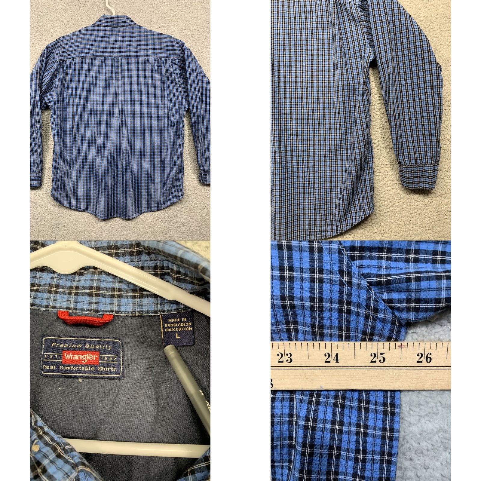 Wrangler VINTAGE Wrangler Button Shirt Men’s L Blue Black Plaid 1 Pocket Western Button-Up Size US L / EU 52-54 / 3 - 8 Thumbnail