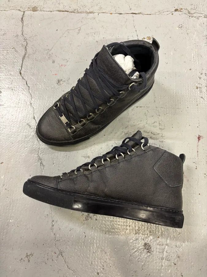 Balenciaga Balenciaga Grey Crackled Effect Leather High-Top Sneakers Size US 10.5 / EU 43-44 - 4 Thumbnail