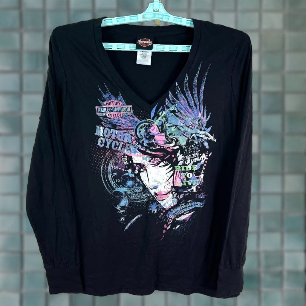 Harley Davidson VINTAGE Harley-Davidson Shirt Women's XL Black 90s USA Biker Motorcycle Graphic Tee T-Shirt XL Women’s Size XL / US 12-14 / IT 48-50 - 1 Thumbnail