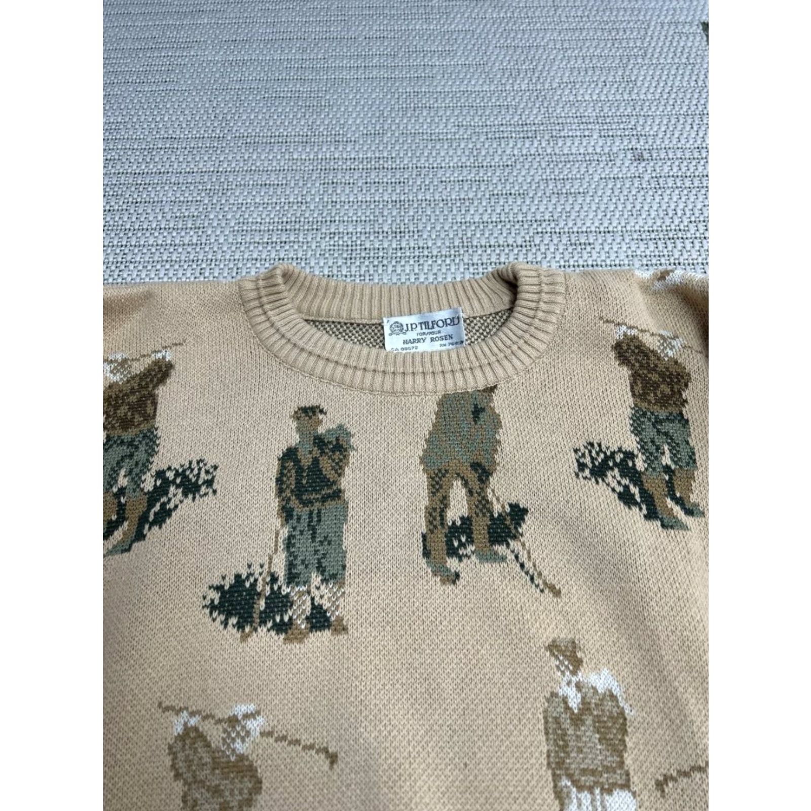 Gloverall VINTAGE Harry Rosen Sweater Mens L Beige All Over Print Crew Neck Pullover Casual Fall Winter Knit Outdoor 90s Mens Size US L / EU 52-54 / 3 - 3 Thumbnail