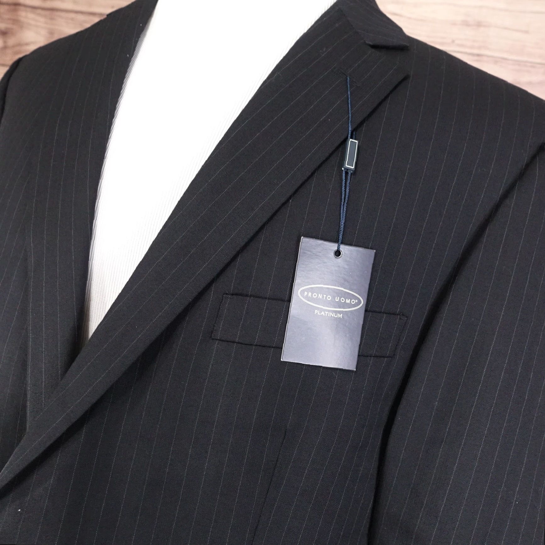 Pronto Uomo VINTAGE PRONTO UOMO STRIPED WOOL SUIT JACKET MENS SIZE 44 X-LONG BLACK Mens Size 44R - 2 Thumbnail