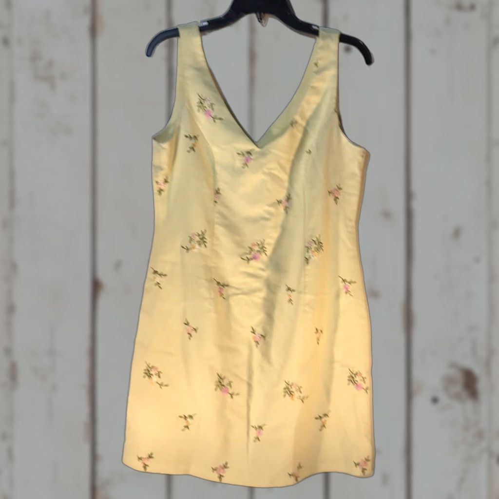 Vintage VINTAGE City Triangles Women's Dress Knee Length Floral Embroidered Sleeveless Spring Summer Size 13-14 Yellow Size XL / US 12-14 / IT 48-50 - 1 Thumbnail