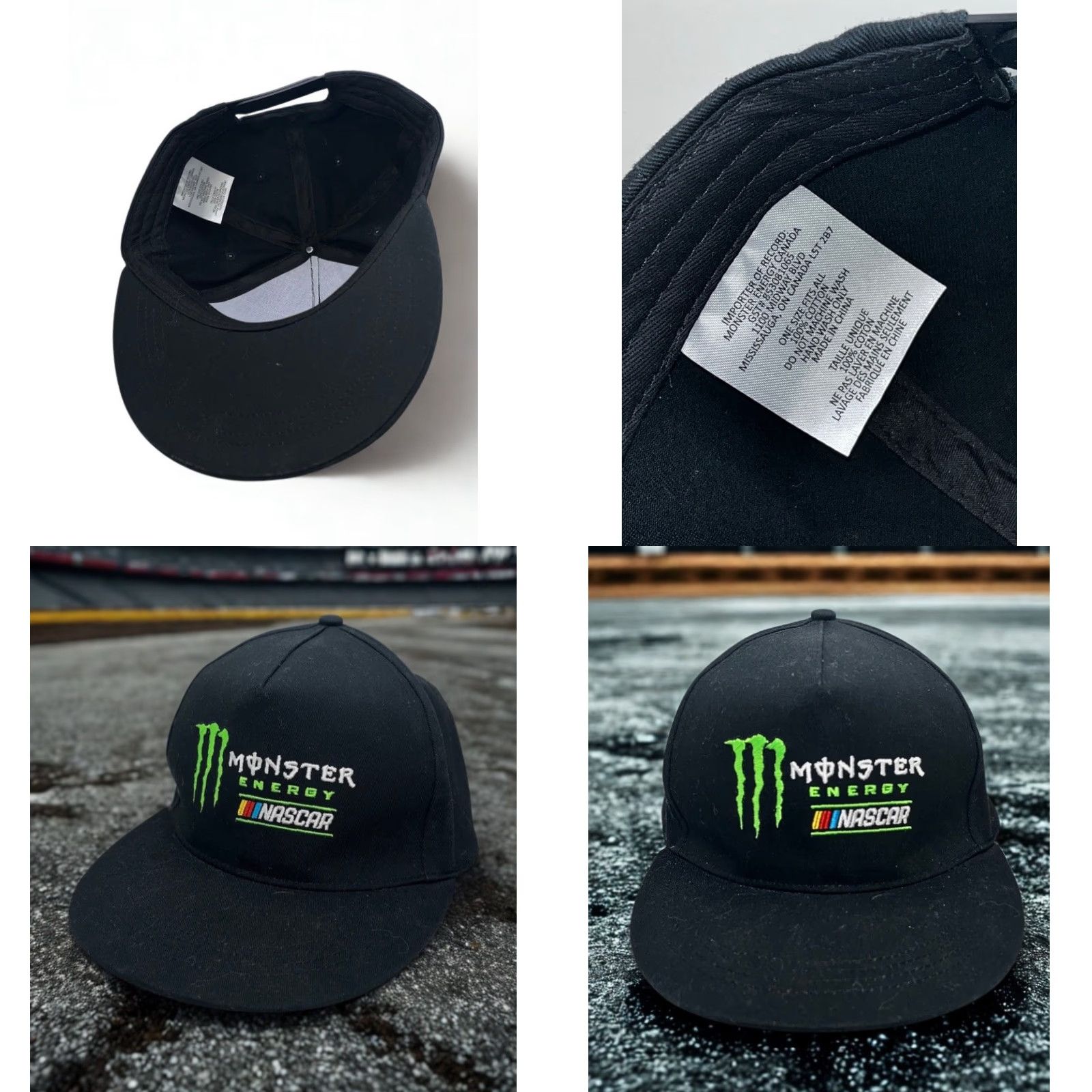 NASCAR Monster Energy NASCAR Snapback Hat Black Green Logo Cap NWOT Adjustable Hat Size ONE SIZE - 8 Thumbnail