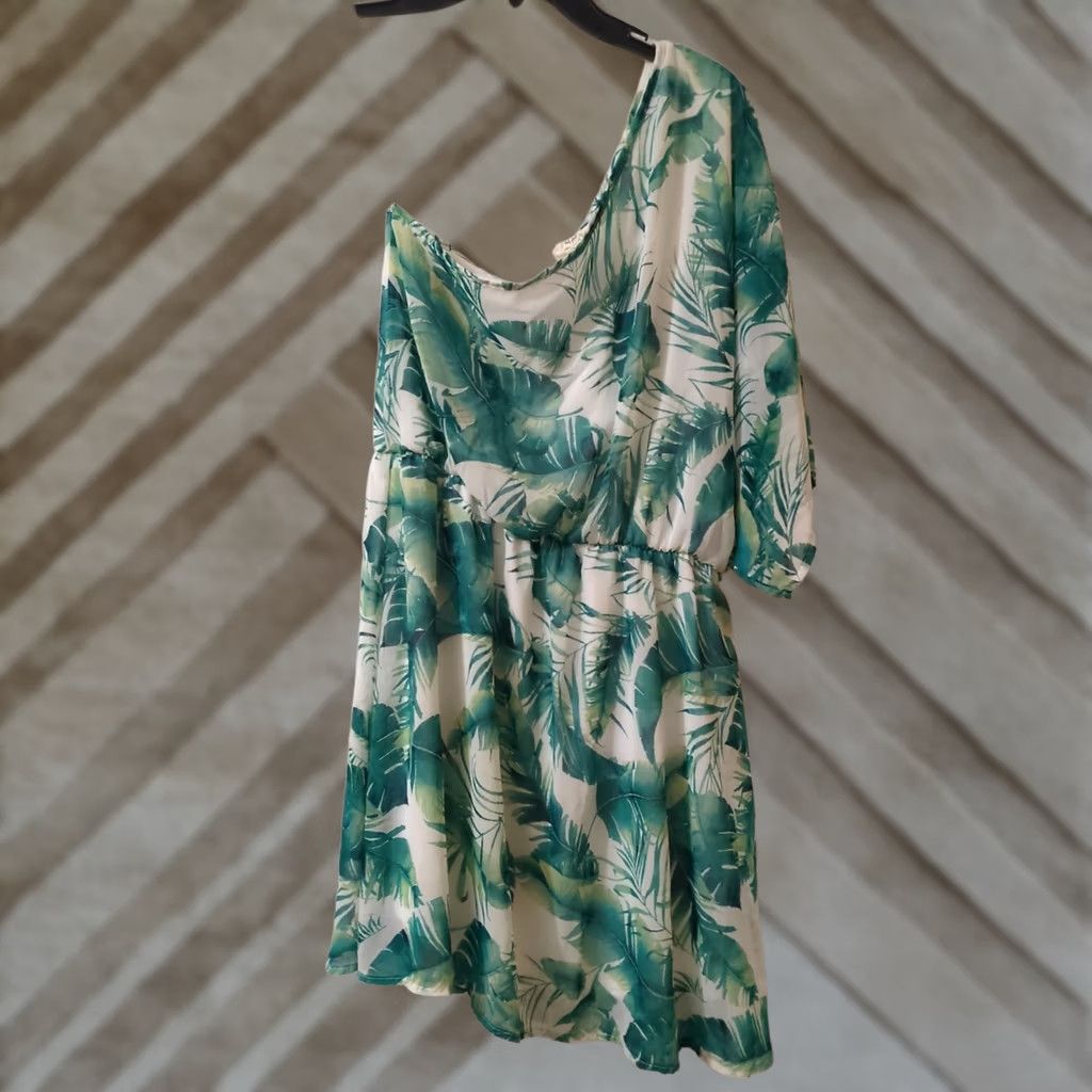 Vintage Fantastic Fawn One Shoulder Mini Dress Women Floral L Green Sleeveless Short Dress 90s Flower Theme Size L / US 10 / IT 46 - 1 Thumbnail