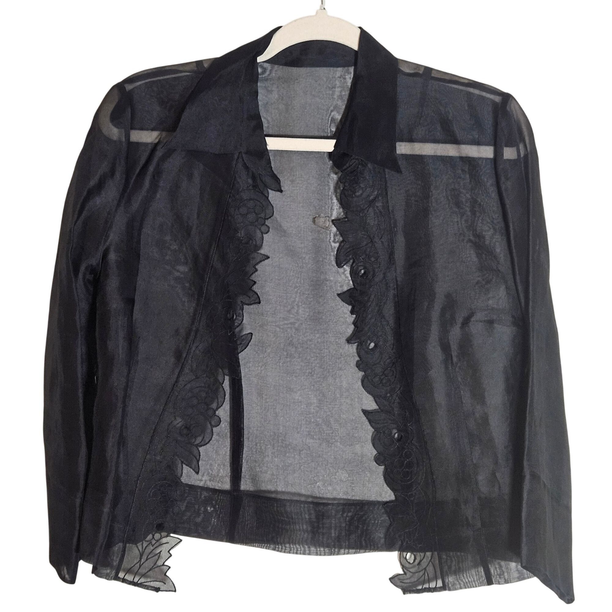 Other Vintage Y2K Sheer Black Embroidered Jacket XS Whimsygoth Fai Size XS / US 0-2 / IT 36-38 - 2 Thumbnail