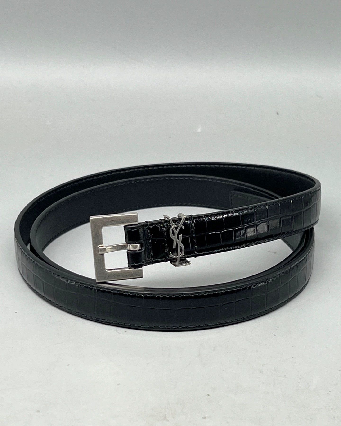 Yves Saint Laurent YSL Black Patent Crocodile Pattern Belt Size ONE SIZE - 1 Thumbnail