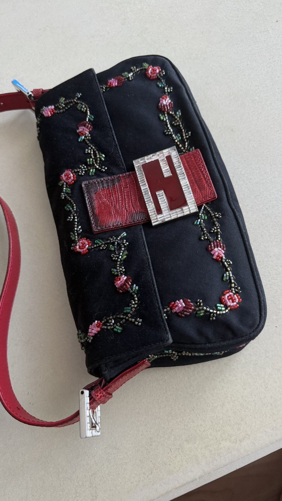 Fendi Fendi Neoprene Lizard Beaded Crystal Baguette Size ONE SIZE - 4 Thumbnail