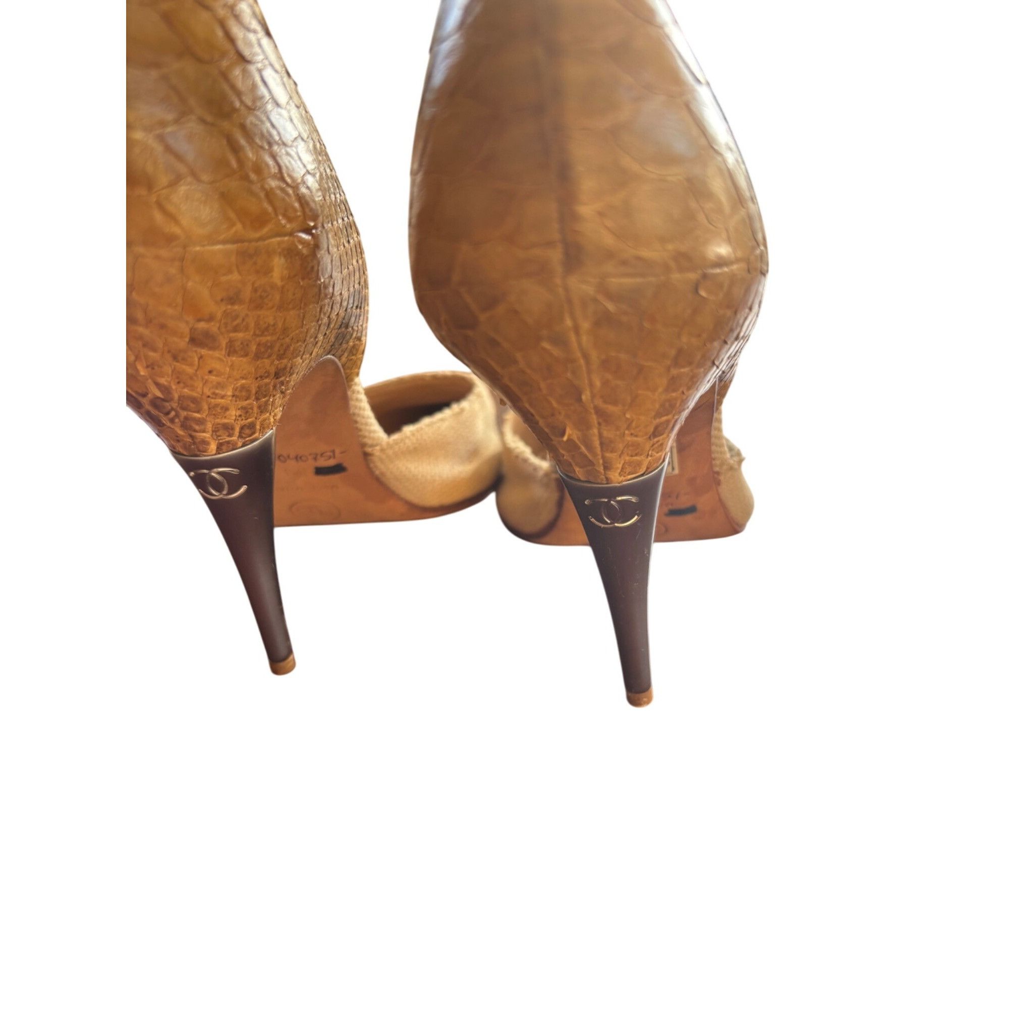 Chanel Chanel Womens DOrsay Pointed Toe Pumps Yellow/Beige Snake Pr Size US 9 / IT 39 - 2 Thumbnail