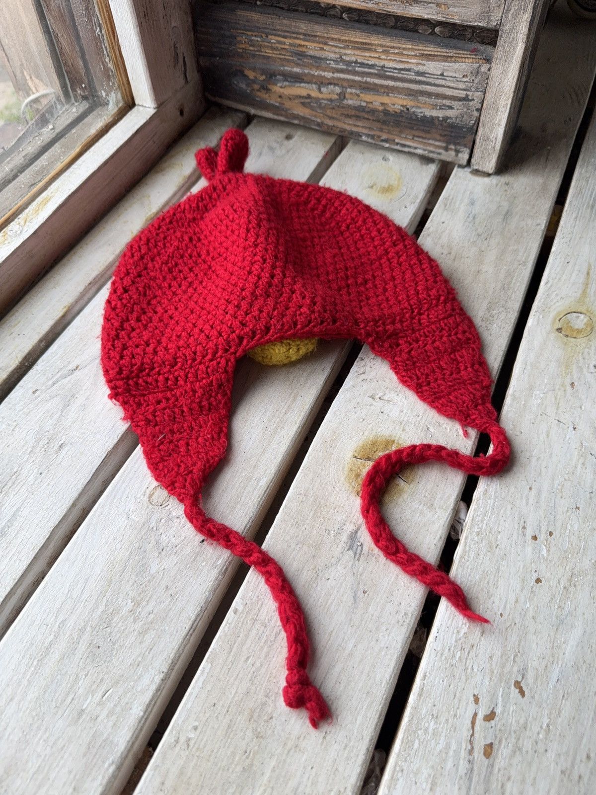 Japanese Brand Y2K 00s Retro Angry Birds Red Knit Handmade Hat Vintage Size ONE SIZE - 3 Thumbnail
