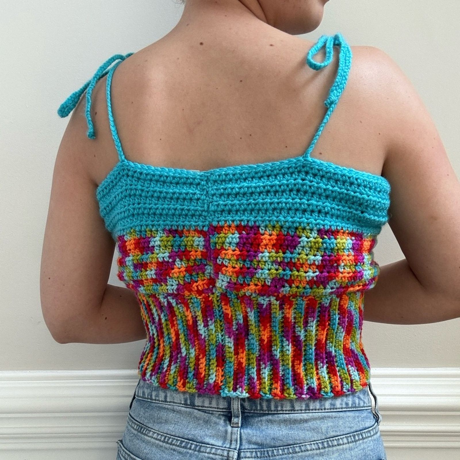 Handmade Handmade Crochet Adjustable Tie Strap Crop Top 100% Recycled Size L / US 10 / IT 46 - 3 Thumbnail