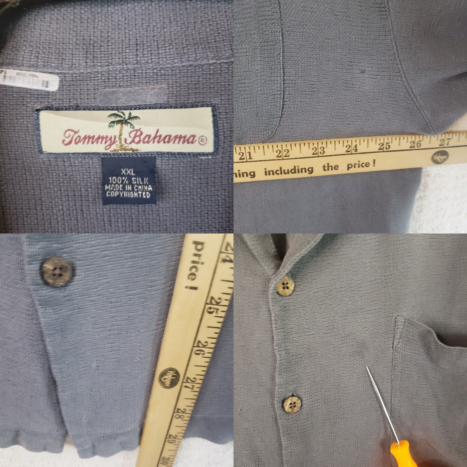 Tommy Bahama Tommy Bahama Shirt Men XXL Original Fit Silk Short Sleeve Button-Down Gray N/A 2XL Button-Up Beach Hawaiian Tropical Size US XXL / EU 58 / 5 - 9 Thumbnail