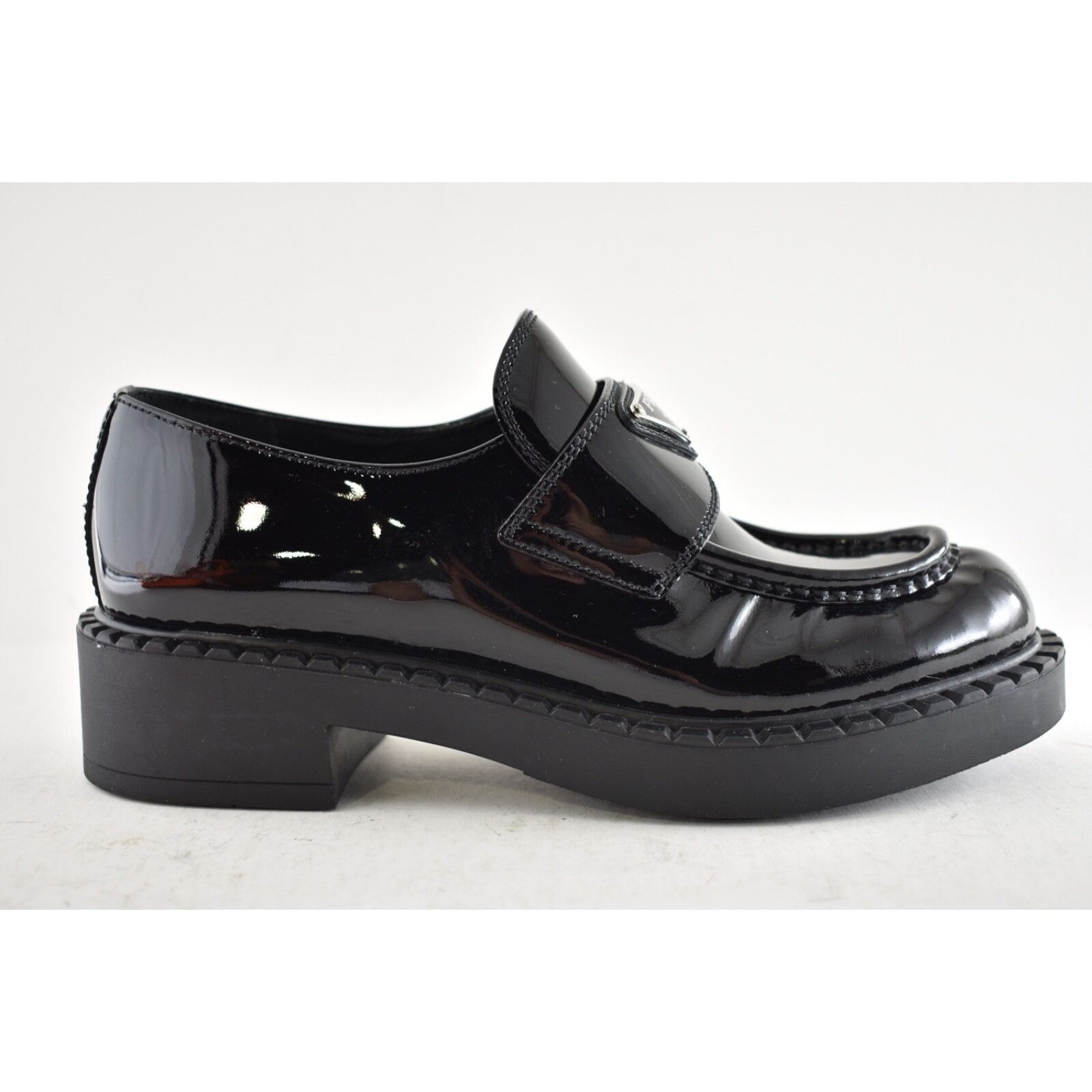 Prada Prada Chocolate Black Patent Leather Silver Logo Platform Size US 6 / IT 36 - 2 Thumbnail