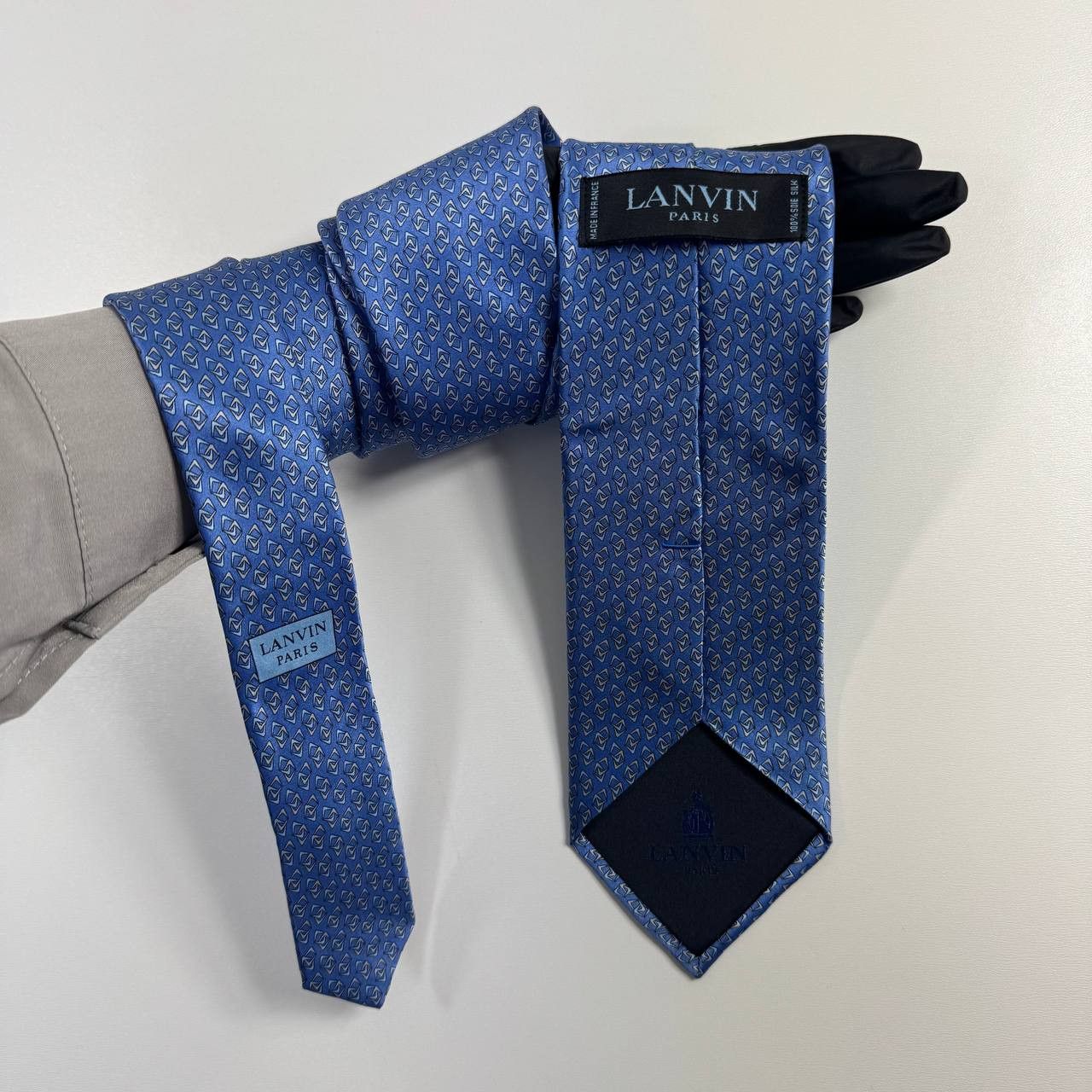 Lanvin Lanvin Paris Silk Tie Blue Geometric Pattern Luxury Size ONE SIZE - 3 Thumbnail