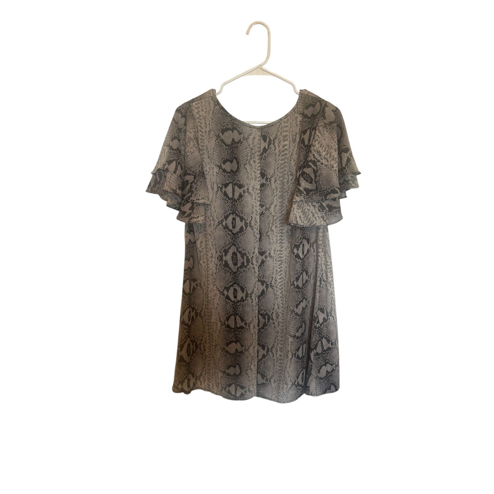 Other Caramela Gray Snake Print V-Neck Flutter Short Sleeve Dress Size M / US 6-8 / IT 42-44 - 3 Thumbnail