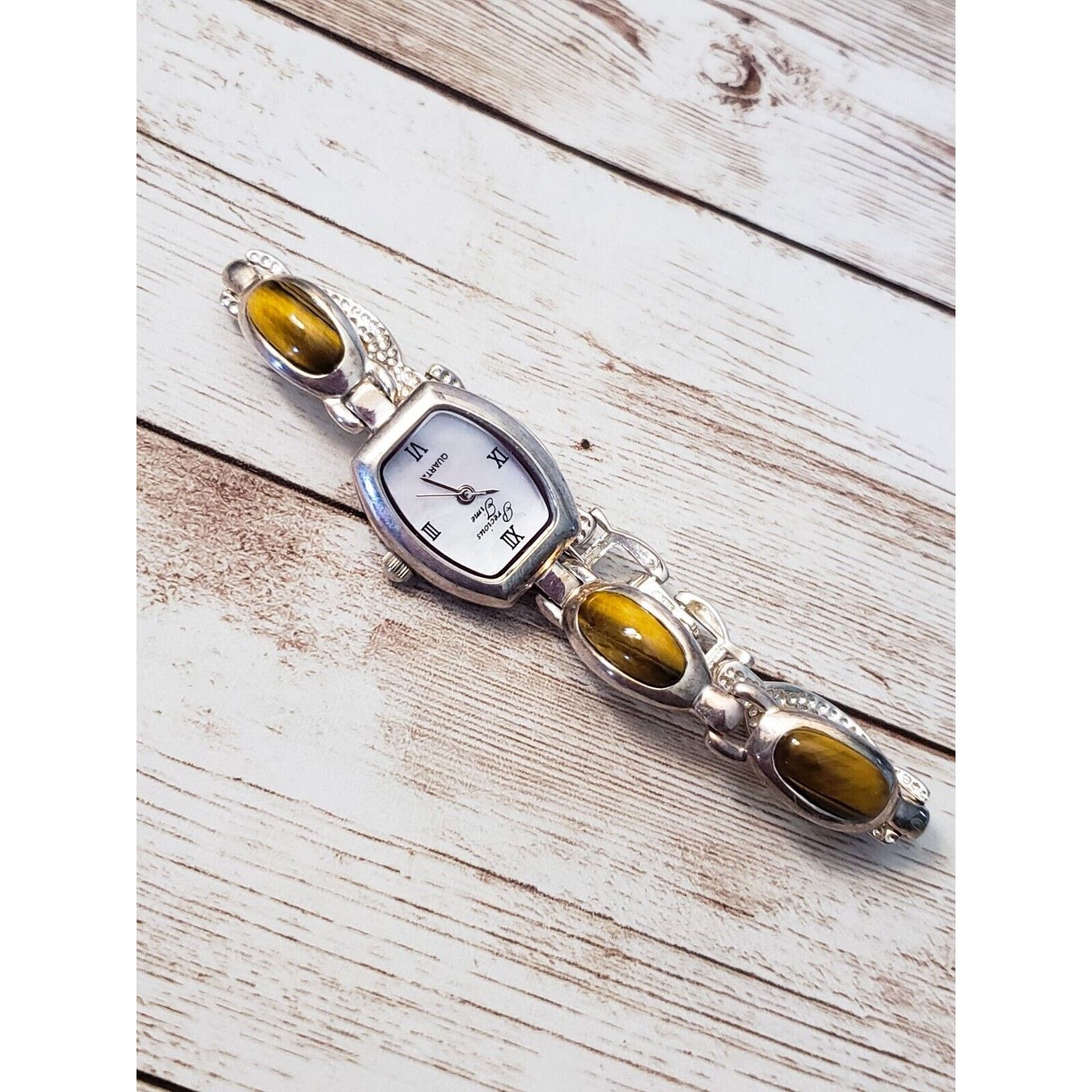 image of Vintage Precious Time Watch 925 Sterling Silver/tigers Eye, Women's