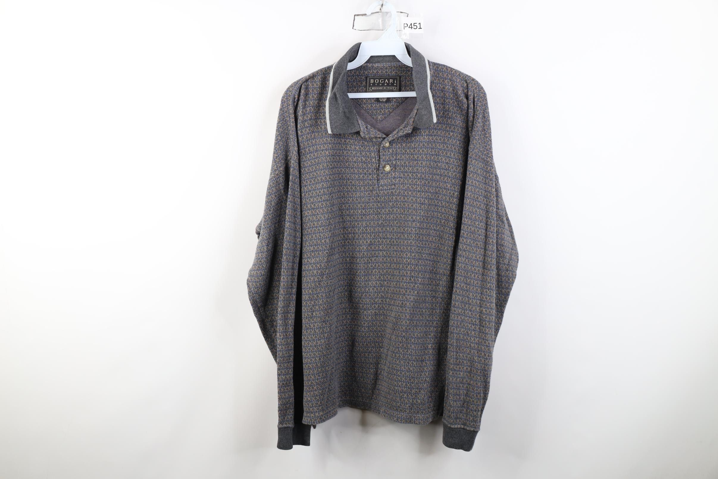 Vintage Vintage 90s Streetwear Fit Geometric Knit Long Sleeve Polo Size US L / EU 52-54 / 3 - 1 Thumbnail