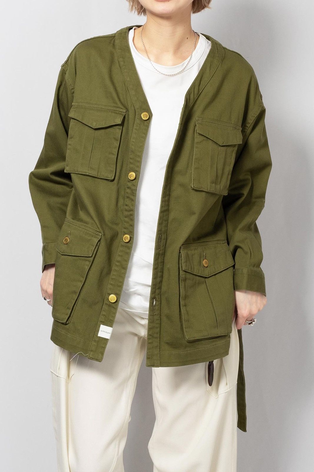 Japanese Brand Le Workware Journal Standard Collarless Belted Jackets Size M / US 6-8 / IT 42-44 - 1 Thumbnail