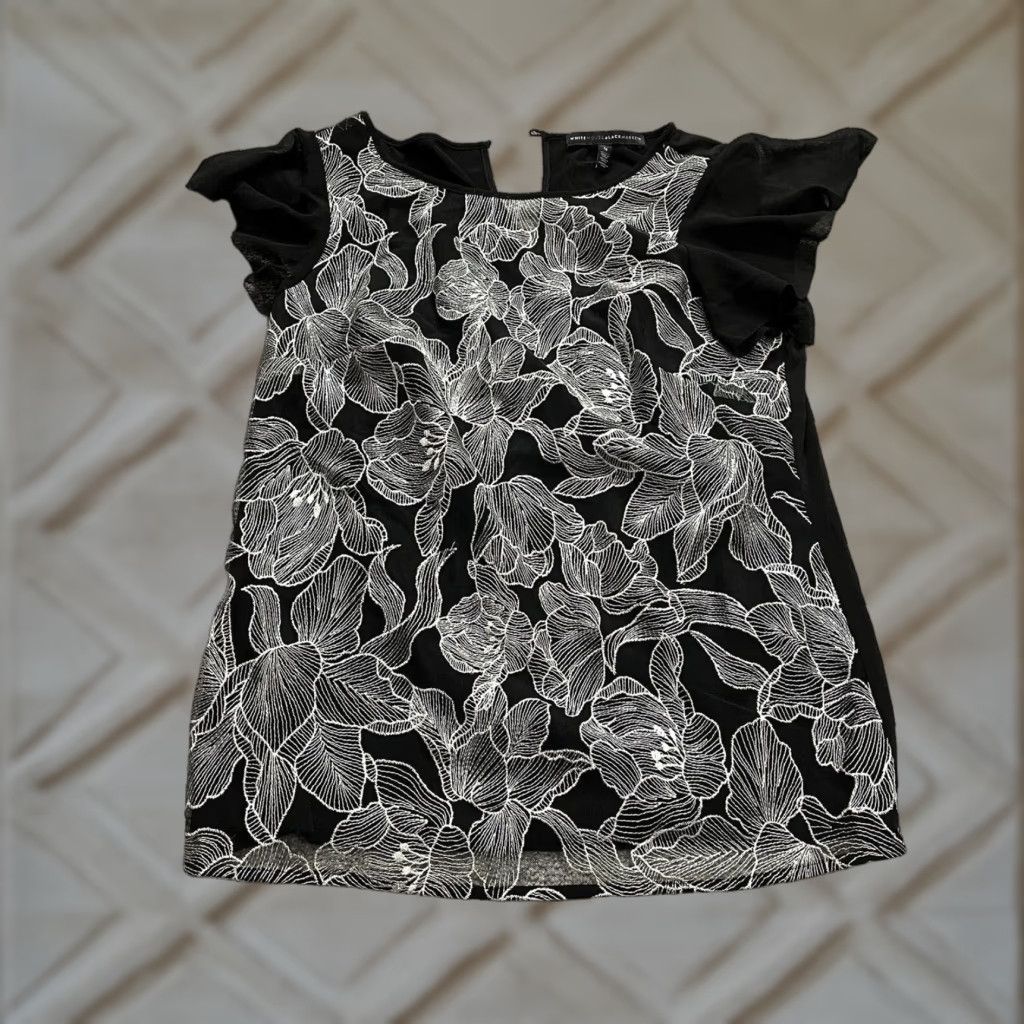 White House Black Market White House Black Market Blouse Top Women Medium Floral Butterfly Flutter Sleeve Size M / US 6-8 / IT 42-44 - 1 Thumbnail