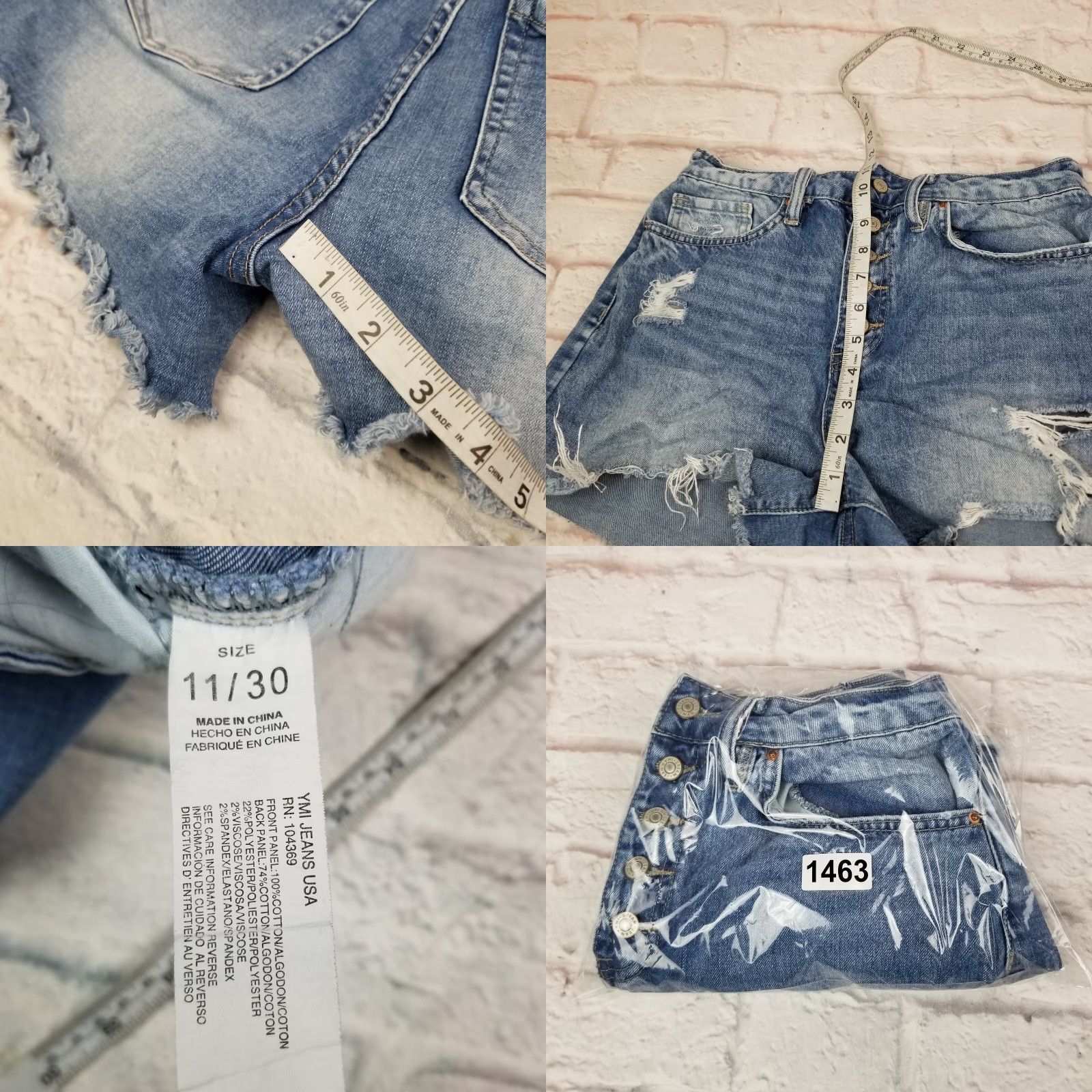 Vintage YMI Dream Womens Jean Shorts Denim Button-Fly High Rise Cut Off Distressed Sz 11 Size 32" / US 10 / IT 46 - 8 Thumbnail