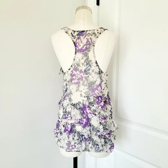 Anthropologie Eliot Sheer Silk Floral Ruffle Racerback Tank Gift Spring Size S / US 4 / IT 40 - 4 Thumbnail